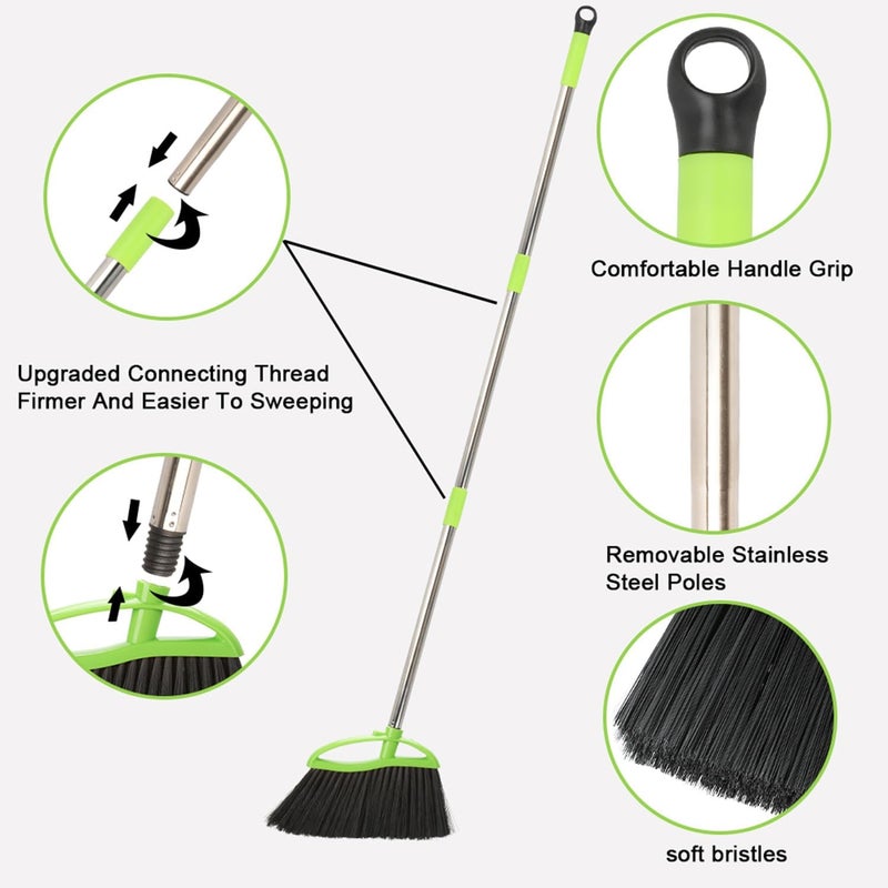 Dodifker Soft Bristles Green Angle Broom Long Handle Indoor Broom for Hardwood Floor Sweeping Floor Cleaning Broom - Image 4